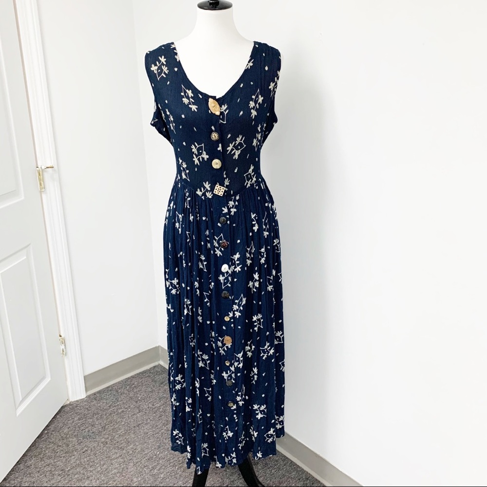 Vintage 24 Karat boho floral maxi dress Sz L - Picture 2 of 11